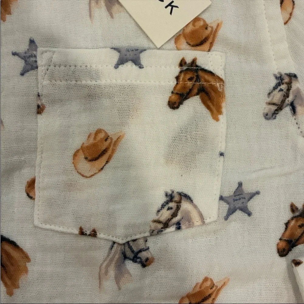 NWT- Janie and Jack Cowboy Horse Print White Shirt - Picture 4 of 6